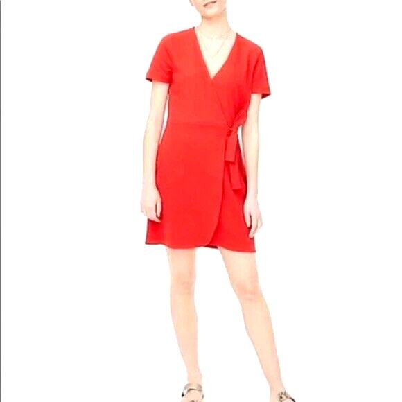New J. Crew Factory Red Sleeveless Textured Faux Wrap Midi‎ Dress Women’s Size M - Picture 1 of 9
